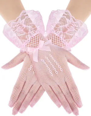 SATINIOR Women Lace Gloves Elegant Short Lace Tea Party Gloves for Women Wedding Dinner Party