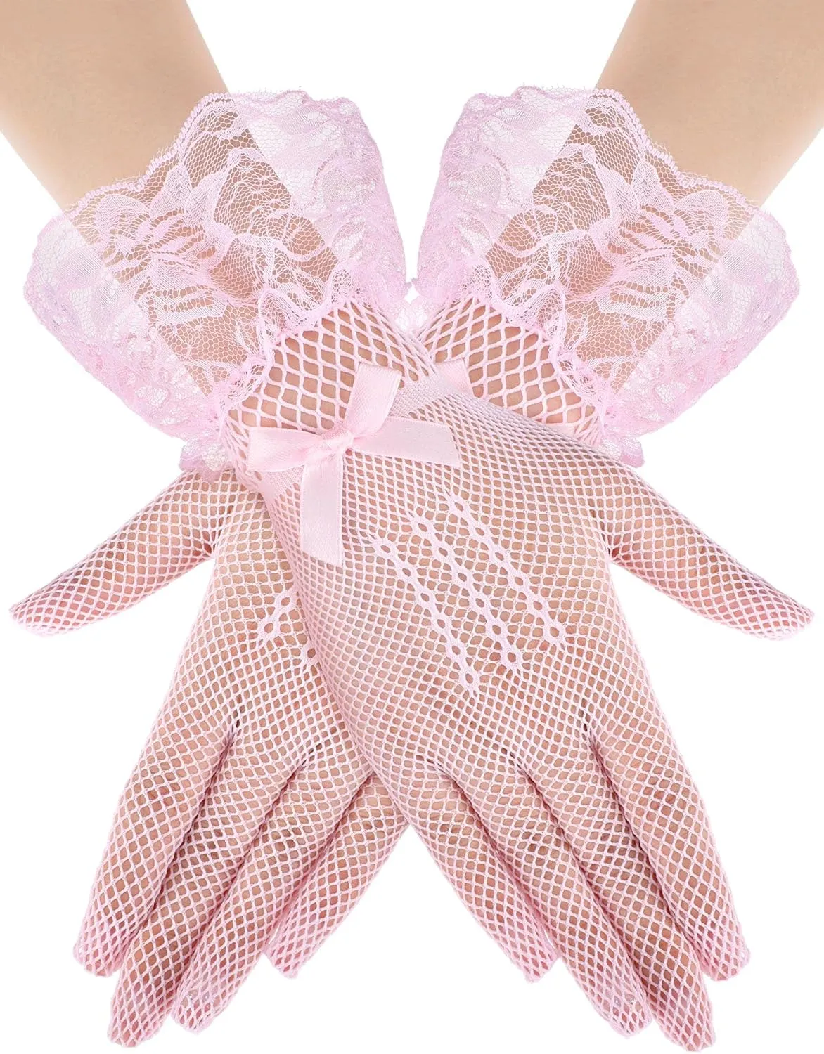 SATINIOR Women Lace Gloves Elegant Short Lace Tea Party Gloves for Women Wedding Dinner Party