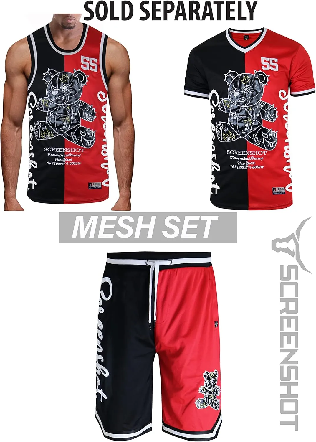 SCREENSHOT Mens Hip-Hop Premium Urban Sreetwear Fashion Jersey Top - NYC Style Basketball Sports Team Color Mesh Tops