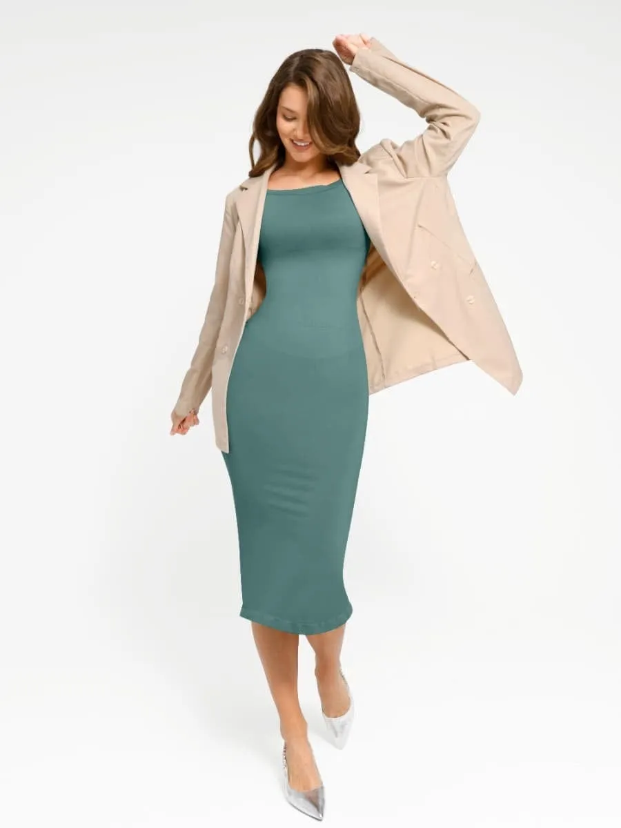 Seamless Off Shoulder Bodycon Shapewear Midi Dress