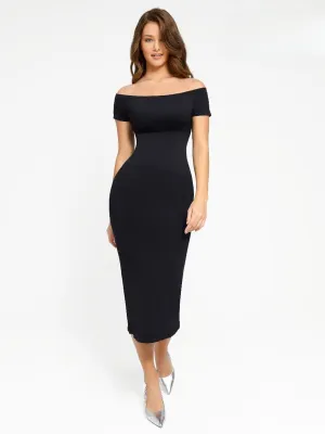 Seamless Off Shoulder Bodycon Shapewear Midi Dress