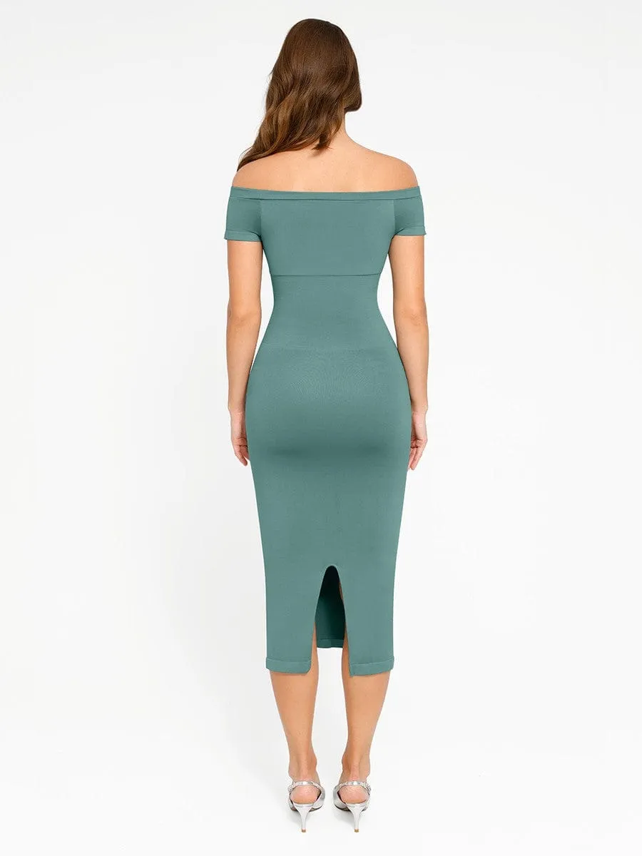 Seamless Off Shoulder Bodycon Shapewear Midi Dress
