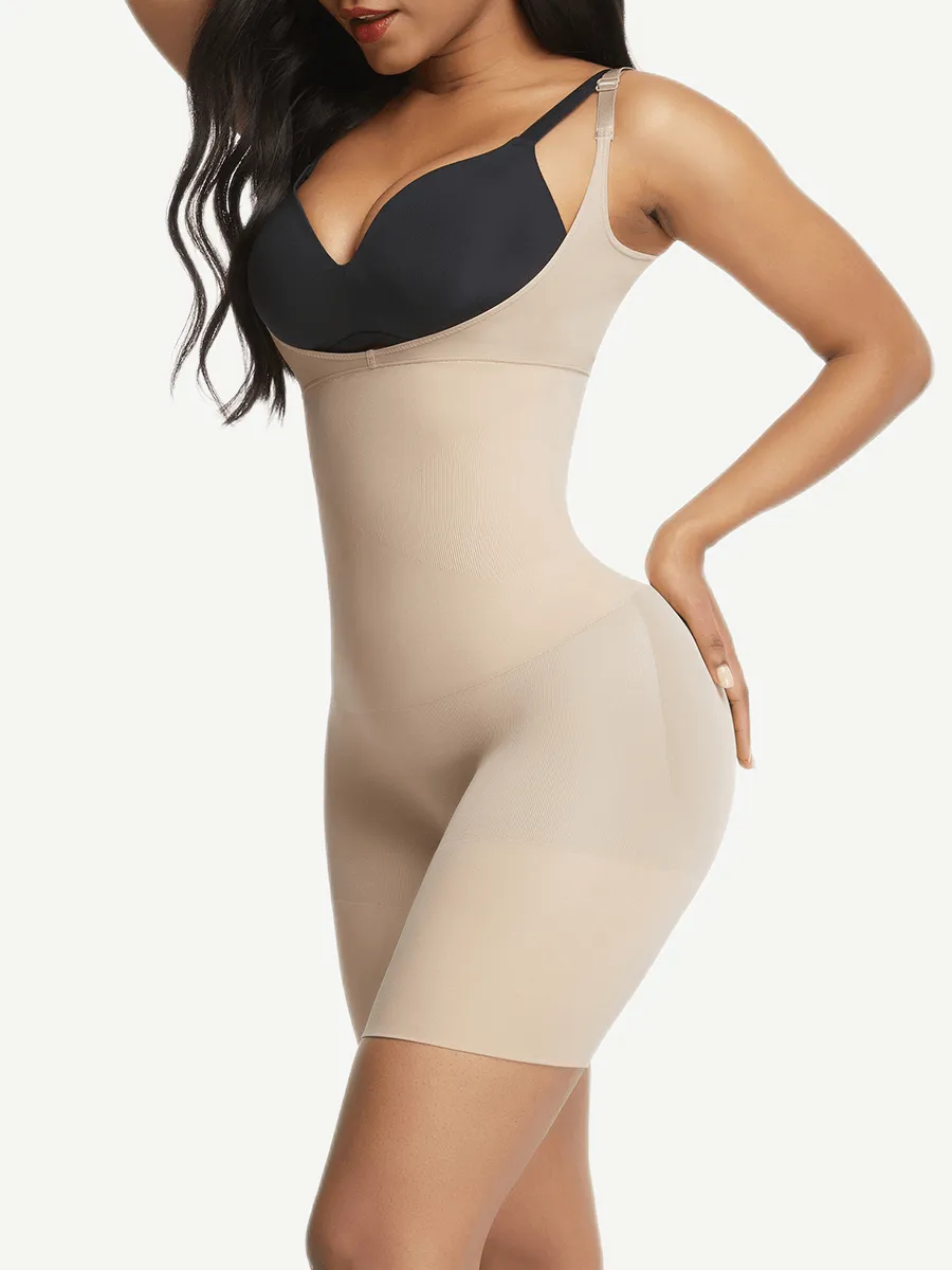 Seamless Open-Bust Mid-Thigh Shapewear