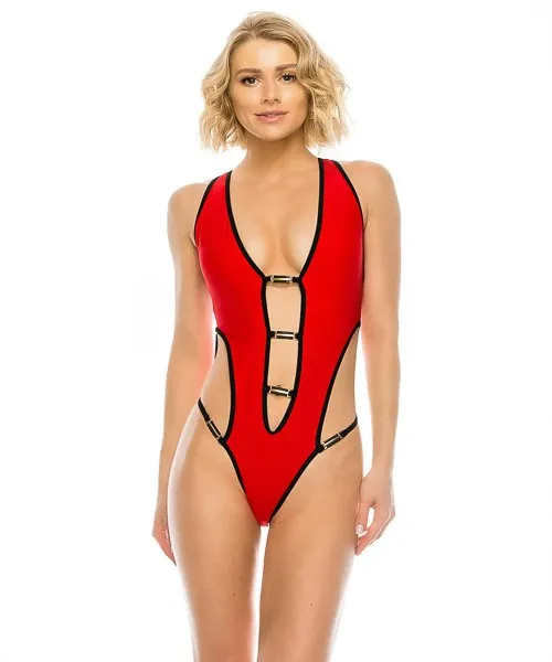 Sexy Cut Out One Piece Two Tone Swimsuits