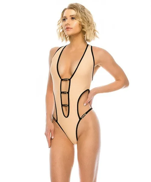 Sexy Cut Out One Piece Two Tone Swimsuits