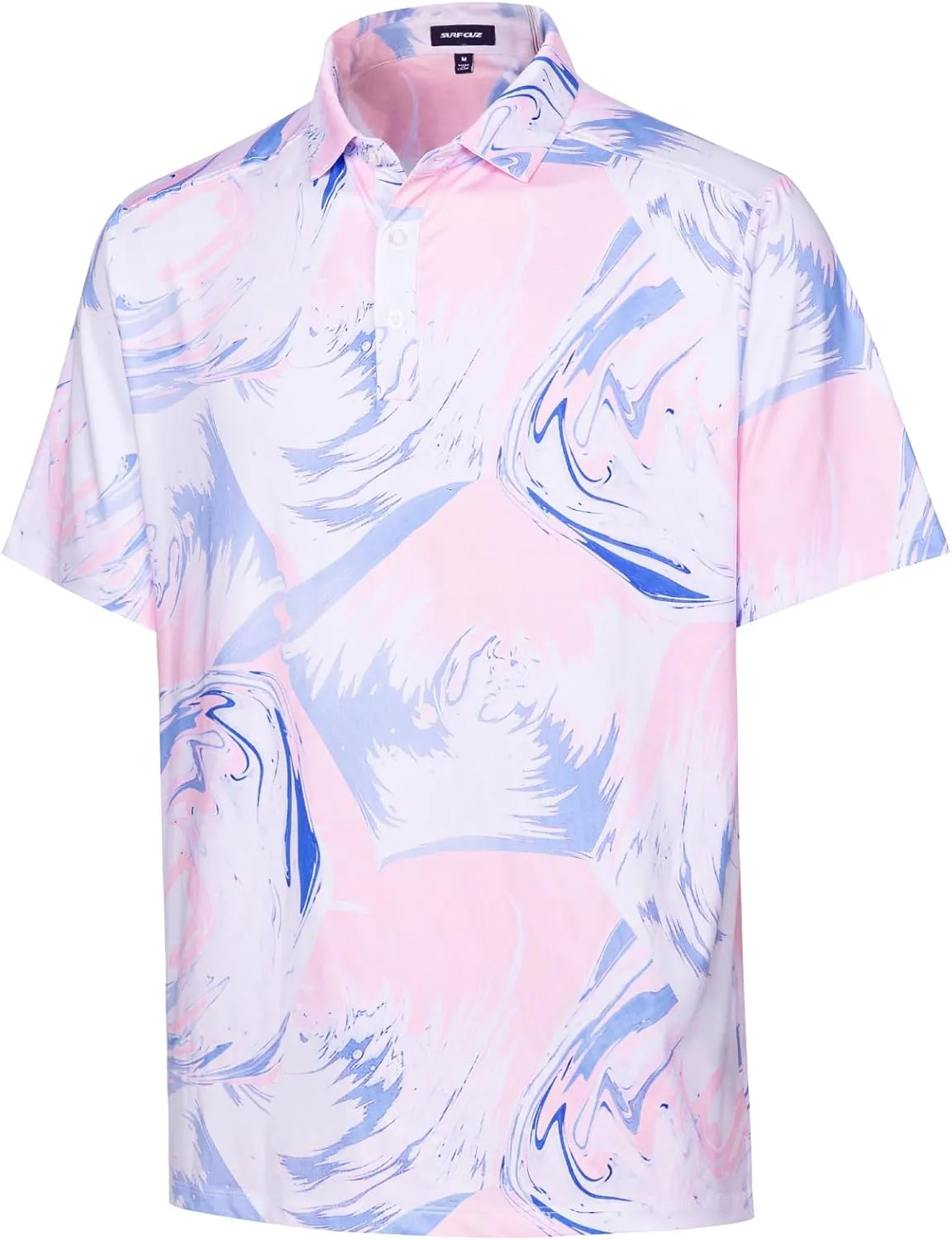 SURF CUZ Golf Shirt Moisture Wicking for Men Dry Fit Polo Shirts Short Sleeve Print Performance 4-Way Stretch