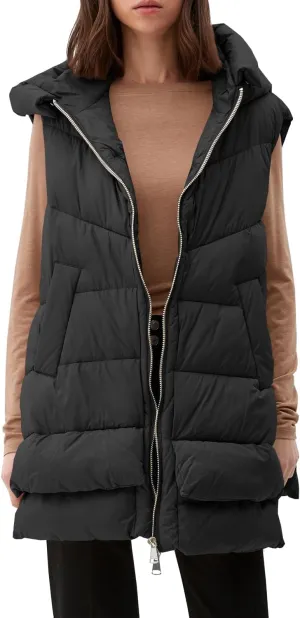 Tankaneo Women Hooded Long Puffer Vest Sleeveless Lightweight Quilted Coat Winter Padded Gilet Jacket with Pocket
