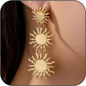 Trendy Gold Sun Sunshine Earrings for Women, Bohemian Vintage Gold Plated Sun Sunburst Dorp Dangle Stud Earrings Prom Party Accessories Jewelry Gifts