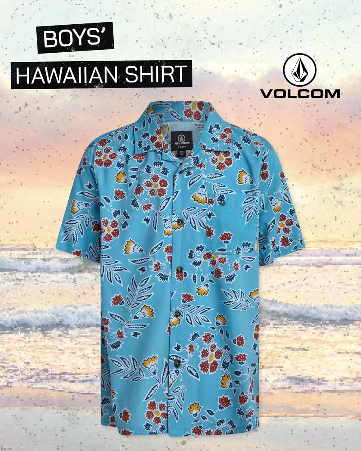 Volcom Boys Button Down Shirt - Casual Woven Cotton Short Sleeve Hawaiian Summer Collared Shirts for Boys (8-16)