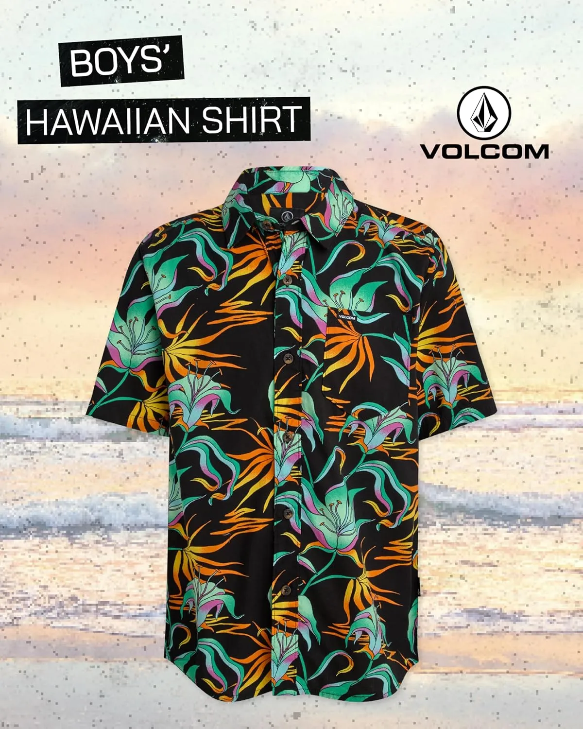 Volcom Boys Button Down Shirt - Casual Woven Cotton Short Sleeve Hawaiian Summer Collared Shirts for Boys (8-16)