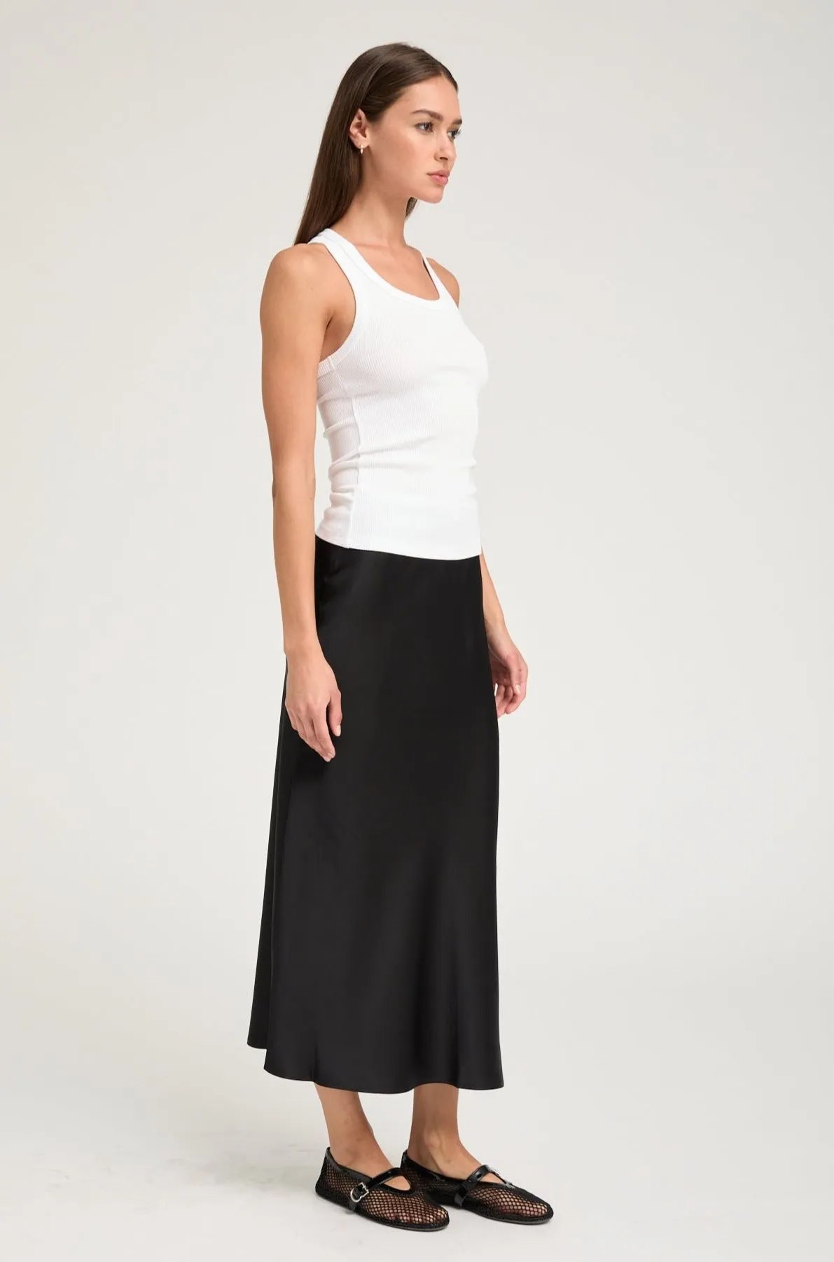 White Rib Fitted Scooped Tank