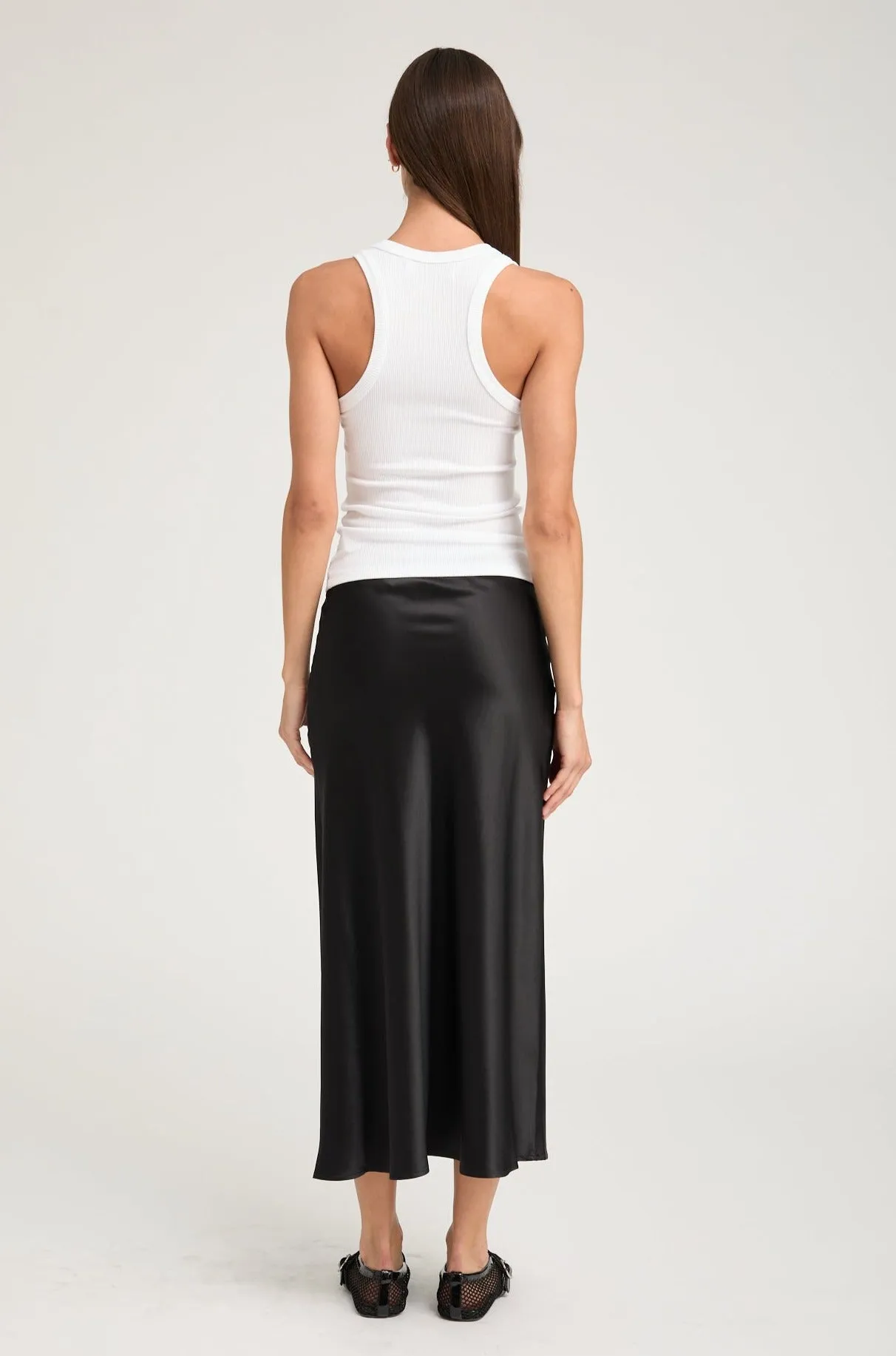White Rib Fitted Scooped Tank