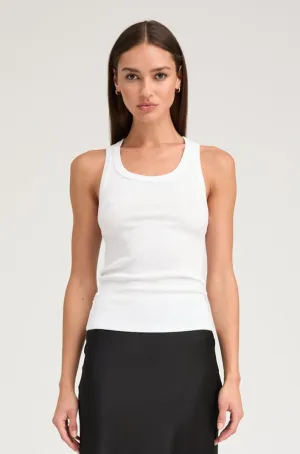 White Rib Fitted Scooped Tank