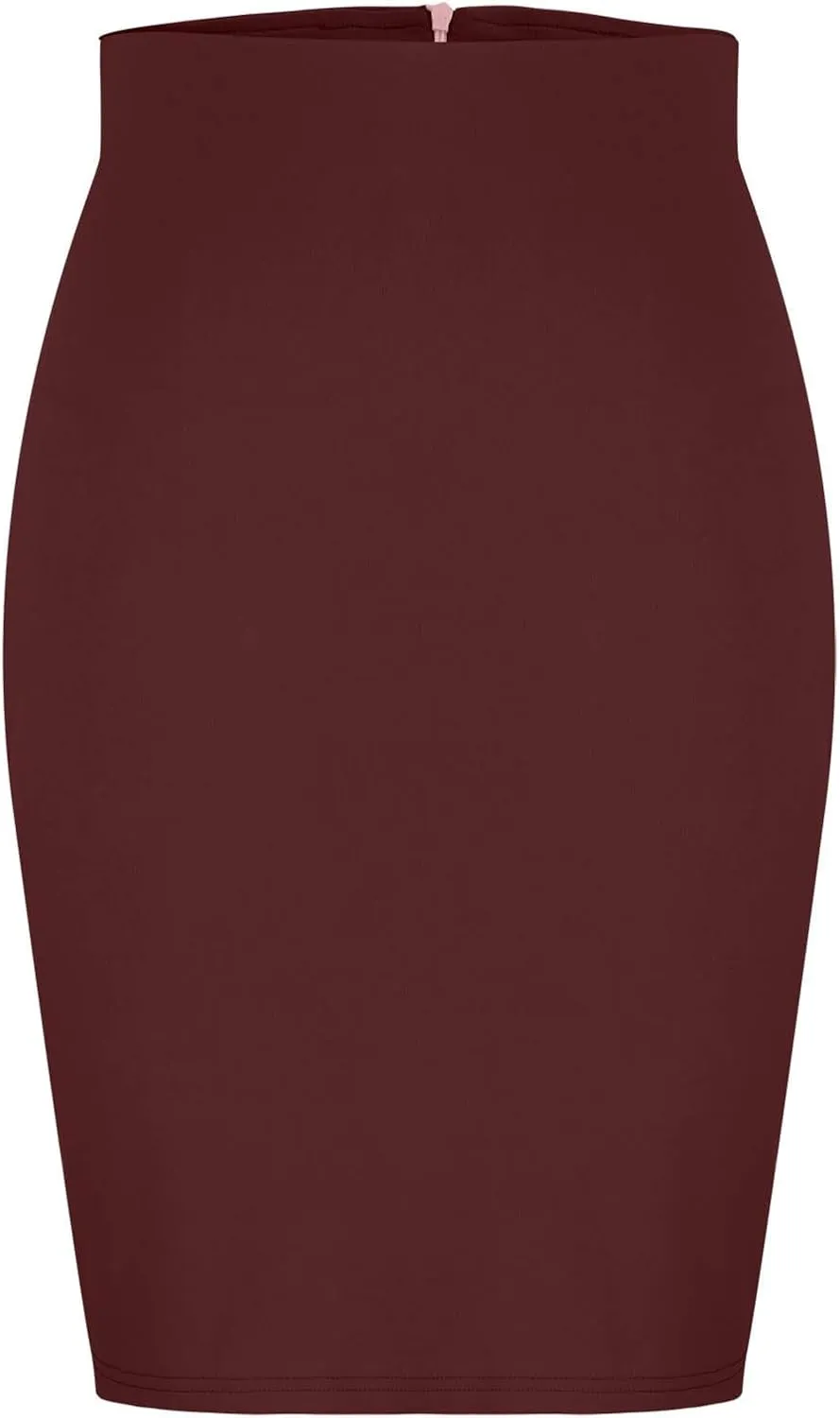 Women's High Waist Tummy Control Pencil Skirts Stretchy Bodycon Tight Short Midi Skirt Below Knee with Back Slit