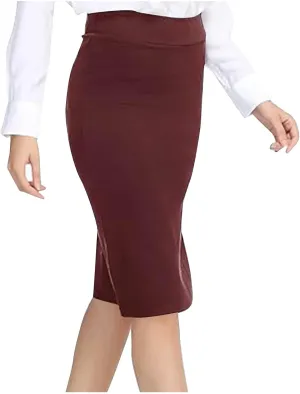 Women's High Waist Tummy Control Pencil Skirts Stretchy Bodycon Tight Short Midi Skirt Below Knee with Back Slit