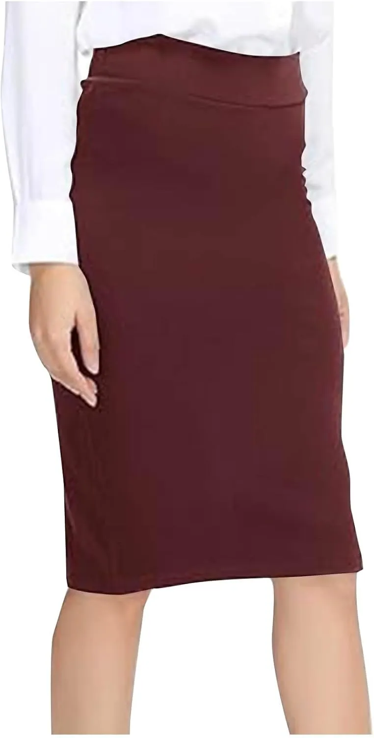 Women's High Waist Tummy Control Pencil Skirts Stretchy Bodycon Tight Short Midi Skirt Below Knee with Back Slit
