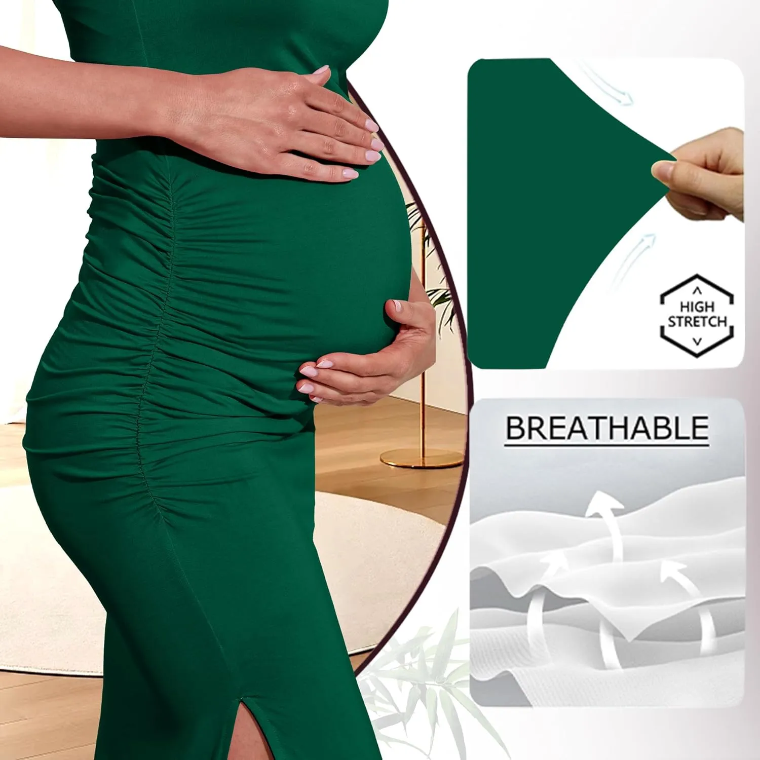Women's Maternity Dress Short Sleeve Bodycon Dresses Split Maternity Dress for Baby Shower Summer Pregnancy Clothes