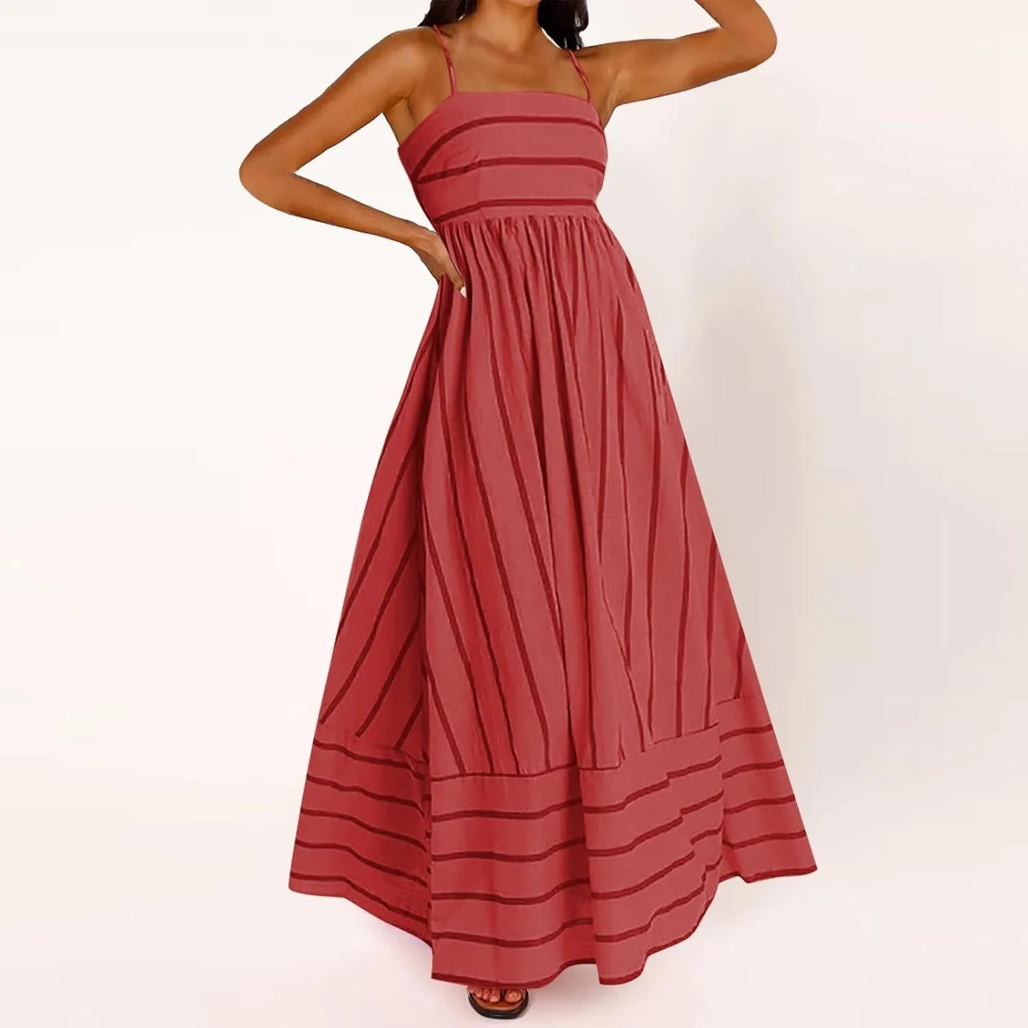 Women's Suspender V Neck Long Patchwork Dress Temperament Off Shoulder Casual Dresses Cute Summer Cute Winter Dresses