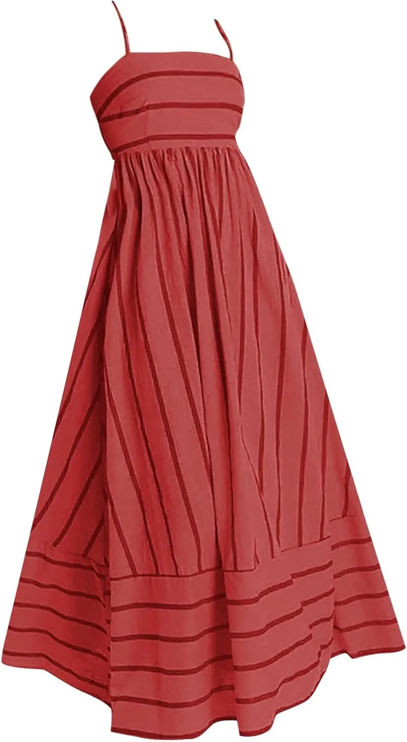 Women's Suspender V Neck Long Patchwork Dress Temperament Off Shoulder Casual Dresses Cute Summer Cute Winter Dresses