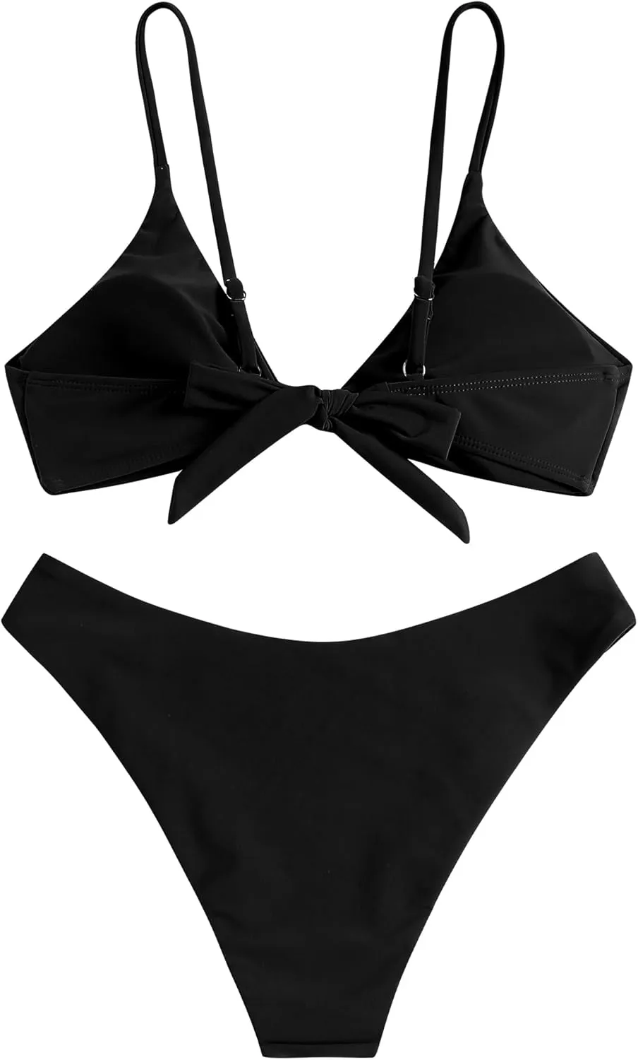 ZAFUL Women's Tie Knot Front Spaghetti Strap High Cut Bikini Set Swimsuit