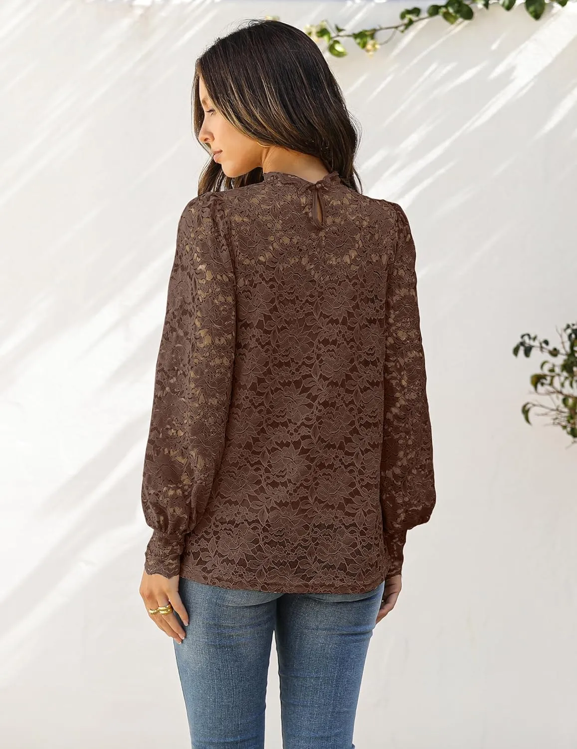 Zeagoo Women Lace Tops Long Sleeves Mock Neck Casual Dressy Tops with Separable Camisole Sexy Blouses Shirts 2 PCS Set